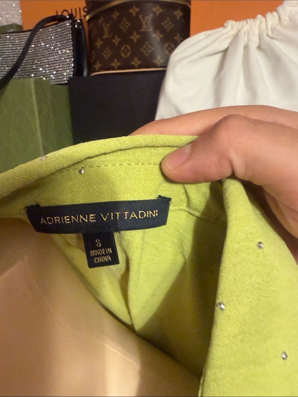 Adrienne Vittadini Lime Green Short Sleeve Button-Down Shirt - Picture 3 of 3